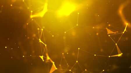 Abstract background Dot and connect line for cyber technology futuristic and network connection concept with dark and grain processed widescreen ratioの写真素材