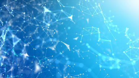 Abstract background Dot and connect line for cyber technology futuristic and network connection concept with dark and grain processed wide screen ratioの写真素材