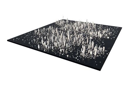 Aerial view 3D Rendering white city, Cityscape with building house and street with shallow depth of field effectの写真素材