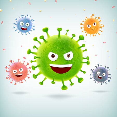 Coronavirus outbreak Covid-19 with falling virus cell cartoon on a light background 001のイラスト素材