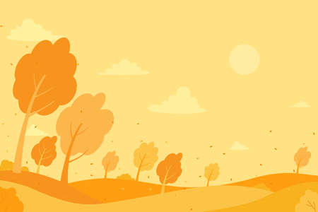 Hello Autumn word with dry leaf circle shape falling on background, for an autumn design element, vector illustrationのイラスト素材