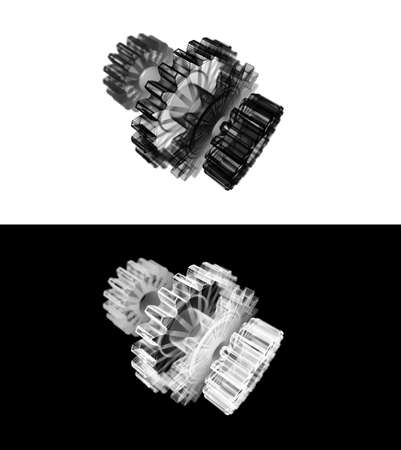 3D Rendering outline set of gear, wireframe a group of gear, for mechanical technology concept, engineering teamwork and corporate metaphor, business solution and plan concept, shallow depth of fieldの写真素材