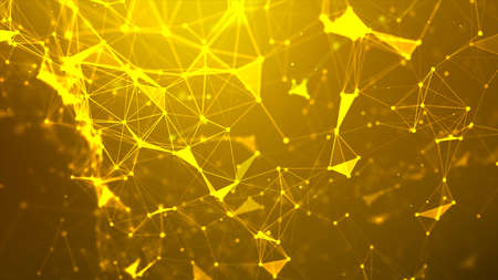 Abstract background Dot and connect line for cyber technology futuristic and network connection concept with dark and grain processed wide screen ratioの写真素材