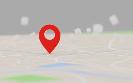 3D Rendering red GPS pinpoint of destination on the map, for navigator and route for travel concept, select focus shallow depth of fieldの写真素材
