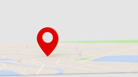 3D Rendering red GPS pinpoint of destination on the map, for navigator and route for travel concept, select focus shallow depth of fieldの写真素材