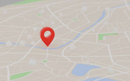 3D Rendering red GPS pinpoint of destination on the map, for navigator and route for travel concept, select focus shallow depth of fieldの写真素材