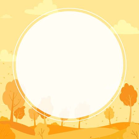 Autumn abstract background with forest and meadow, dry leaf falling from the tree to the fieldのイラスト素材