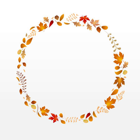 Dry leaf and floral circle shape falling on background, for an autumn design element, vector illustrationのイラスト素材