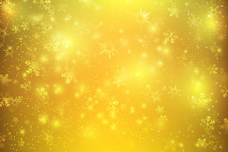 Christmas abstract background with snowflake, bokeh glittering lighting element, golden and snow background, vector illustrationのイラスト素材