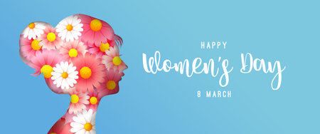 Happy women day 8 march text calligraphy with a beautiful flower on a light pink background, for international women's day holiday vector illustrationのイラスト素材