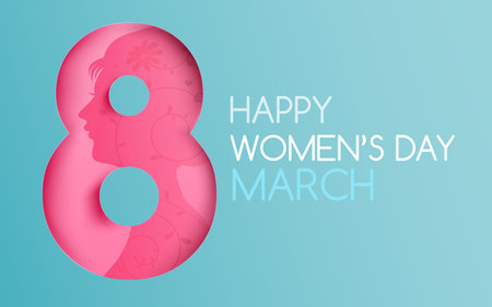 Happy women day 8 march text calligraphy with a beautiful flower on a light pink background, for international women's day holiday vector illustrationのイラスト素材