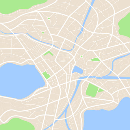 Clean top view of the day time city map with street and river, Blank urban imagination map, vector illustrationのイラスト素材