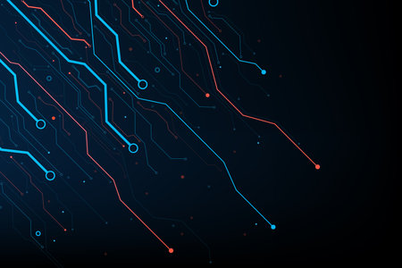 Abstract background electronic printed circuit board,  with connection line and dot element on the dark background, for futuristic and network concept, vector illustrationのイラスト素材