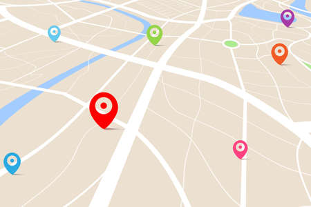 3D top view of a map with destination location point, Aerial clean top view of the day time city map...