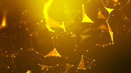 Abstract background Dot and connect line for cyber technology futuristic and network connection concept with dark and grain processed wide screen ratioの写真素材