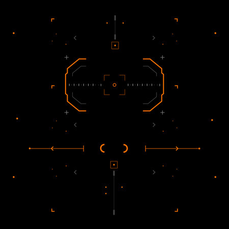 HUD FUI template for widescreen without text, Futuristic design elements. HUD focus elements. Sci-fi design. FUI collection, Military collimator sight, Vector HUD setのイラスト素材