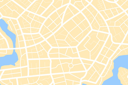 Aerial clean top view of the city map with street and river, Blank urban imagination map, GPS map navigator concept, vector illustrationのイラスト素材