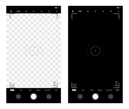 Smart phone camera user interface in the viewfinder and live view overlay frame template. Photo, video ui for cellphone. Smartphone 
 camera screen mockup for photography application, selfie and videoのイラスト素材