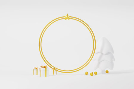 3D rendering Golden circle floating with Christmas decoration element with copy space. Merry Christmas gift Christmas ball, Pine tree and star with blank space 3D mockup. Minimal style frame on white
3D rendering Golden circle floating with Christmas decoration element with copy space. Merry Christmas gift Christmas ball, Pine tree and star with blank space 3D mockup. Minimal style frame on whiteの写真素材
