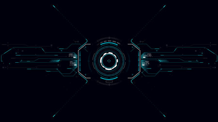 Target HUD for the game screen, Futuristic design elements. HUD focus elements. Sci-fi design. FUI collection, Military collimator sight, Vector HUD setのイラスト素材
