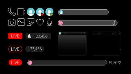 Online live streaming app design element. Stream Application element icons chat barのイラスト素材