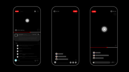 Mobile Online live streaming app design element template. Stream Application element icons chat bar