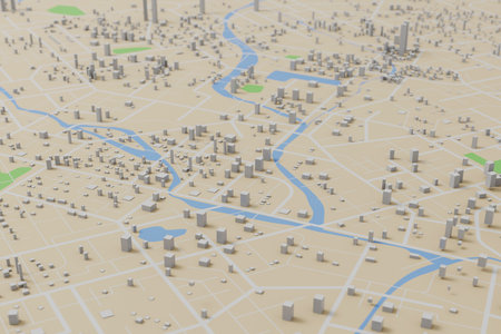3d render of a city map with roads and buildings in itの写真素材