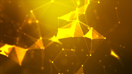 Abstract background Dot and connect line for cyber technology futuristic and network connection concept with dark and grain processed wide screen ratioの写真素材