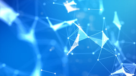 Abstract background Dot and connect line for cyber technology futuristic and network connection concept with dark and grain processed wide screen ratioの写真素材