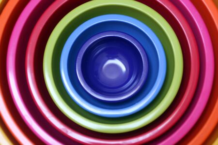 multi coloured plastic bowlsの写真素材