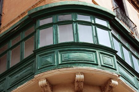 Maltese Green Balcony in Valletta, Maltaの写真素材