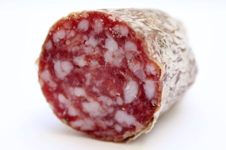 salami ,caccatore isolated on a white backgroundの写真素材