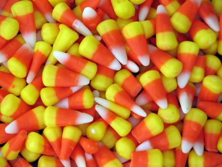 Shot of a bunch of candy corn.