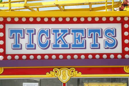 Shot of a Tickets sign on the tickets booth in a fair.  Sandford, Florida.の写真素材