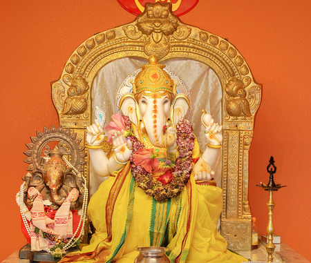 Ganesha idol in Hindu temple. The Lord of Success, son of Shiva and Parvati, destroyer of evils and obstacles. He is also worshiped as the god of education knowledge wisdom and wealth.のeditorial素材