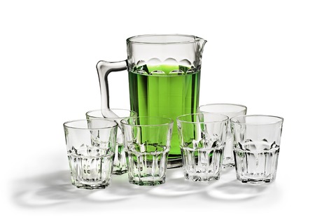 pitcher and glasses with Lemonade Isolated on a White.