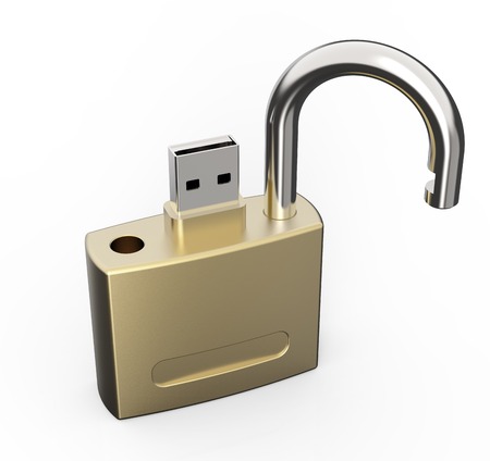 Secure usb Data Drive in shape of lock isolated on white background.の写真素材