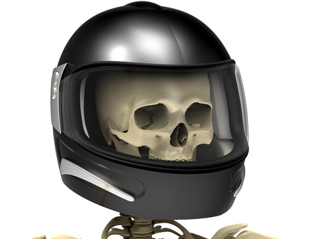helmet with a skull inside isolated on white.の写真素材