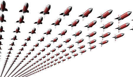 metal and red missile flying isolated on a background with cilpping path.の写真素材