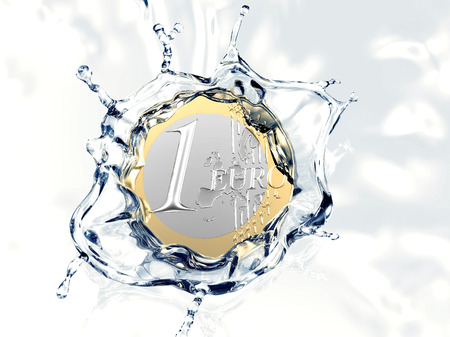 euro coin is falling into a Wishing Wellの写真素材