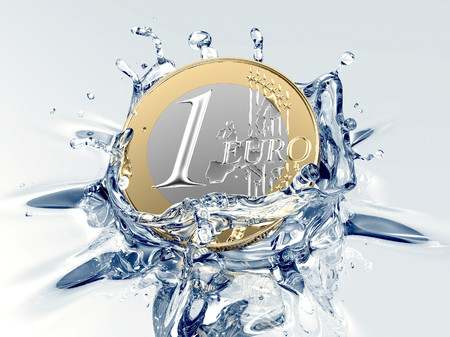 euro coin is falling into a Wishing Wellの写真素材