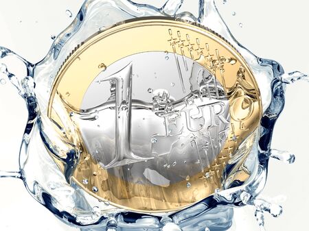 euro coin is falling into a Wishing Wellの写真素材