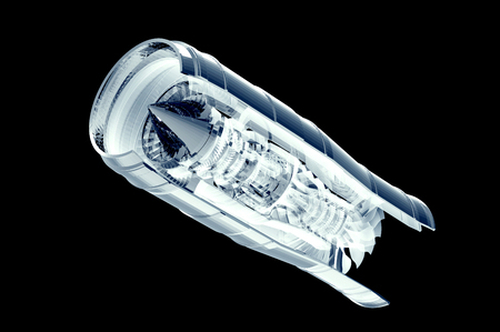 x-ray image jet engine isolated on black