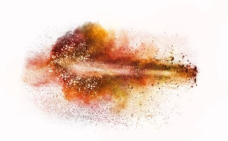 burst of colored powder isolated on whiteの写真素材