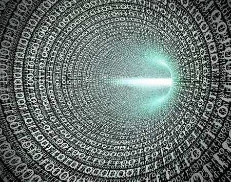 Tunnels with binary code as a data vortex.の写真素材