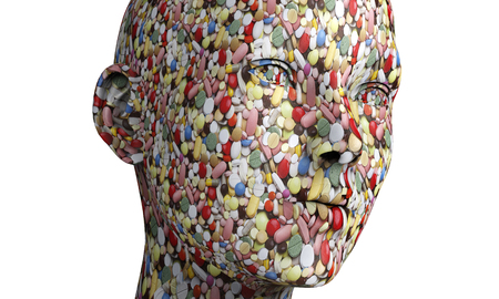 a human head made out of pills.の写真素材