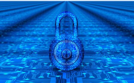 digital safety concept padlock in electronic environment.
