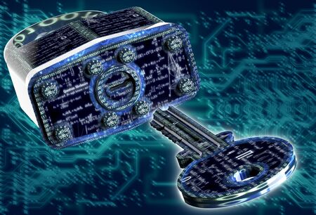 digital safety concept padlock in electronic environment.