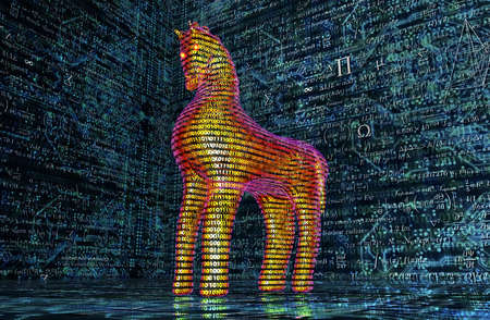 computer safety concept, trojan horse in electronic environment.