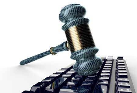 legal computer judge concept, cyber gavel on computer keyboard,3D illustration